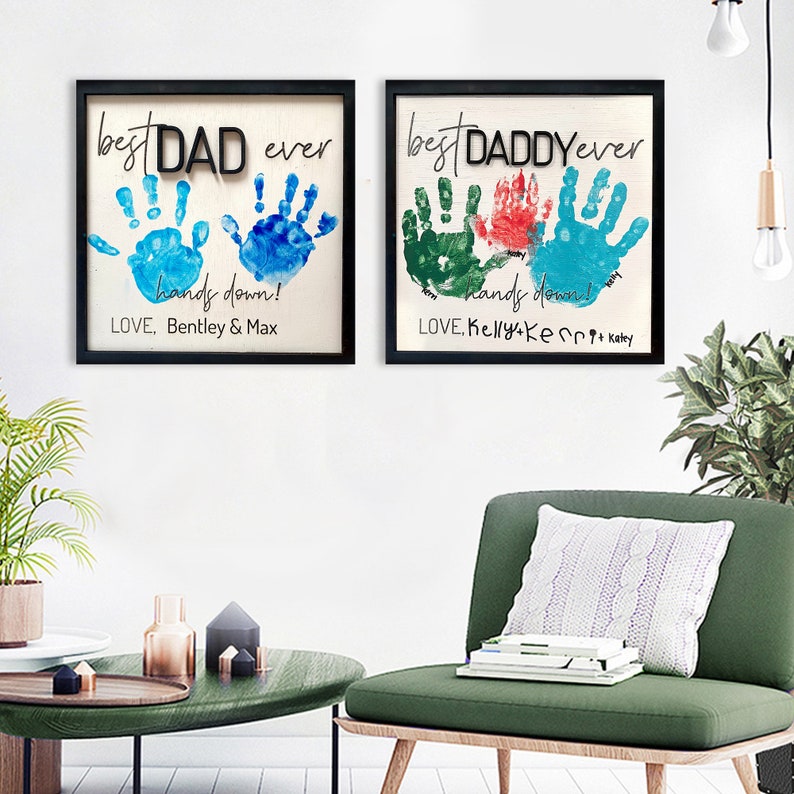 Fathers Day Gift From Kids , Personalized Diy Handprint Sign 
