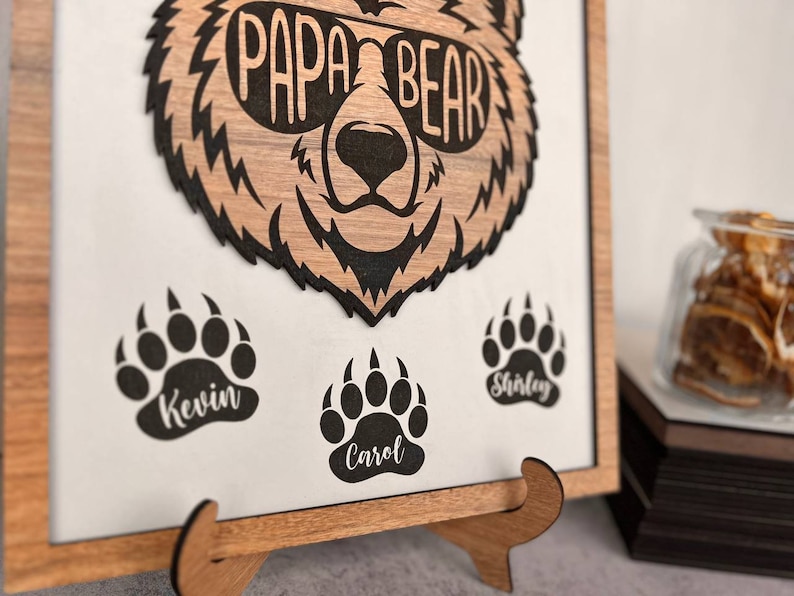 Papa Bear Wooden Sign, Personalized christmas gifts for him, Personalized Fathers Day Gift, Papa Bear Fathers Day, Dad Sign,Custom Name Kids