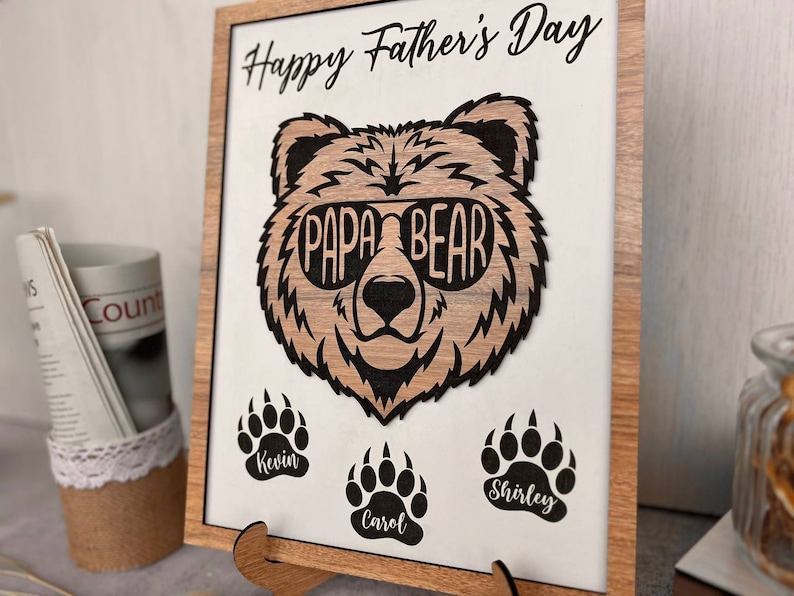 Papa Bear Wooden Sign, Personalized christmas gifts for him, Personalized Fathers Day Gift, Papa Bear Fathers Day, Dad Sign,Custom Name Kids