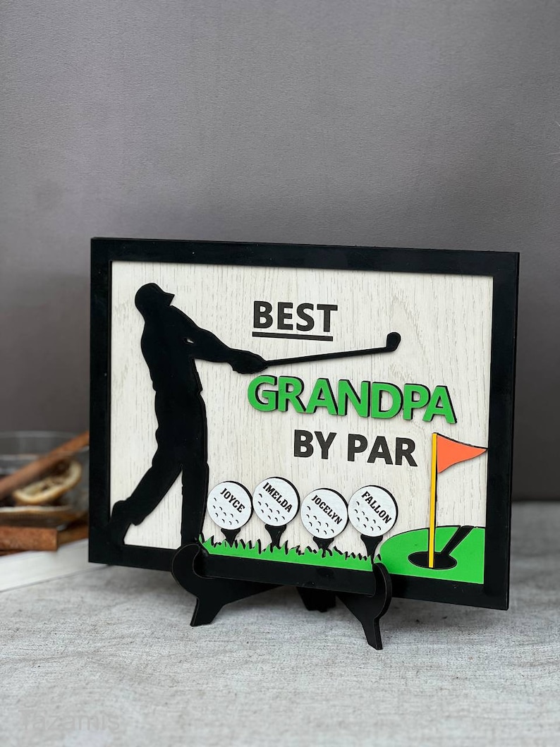 Personalized Best Dad by Par Sign, Wooden Golf Sign, Fathers Day Gift Plaque for Dad,Grandpa