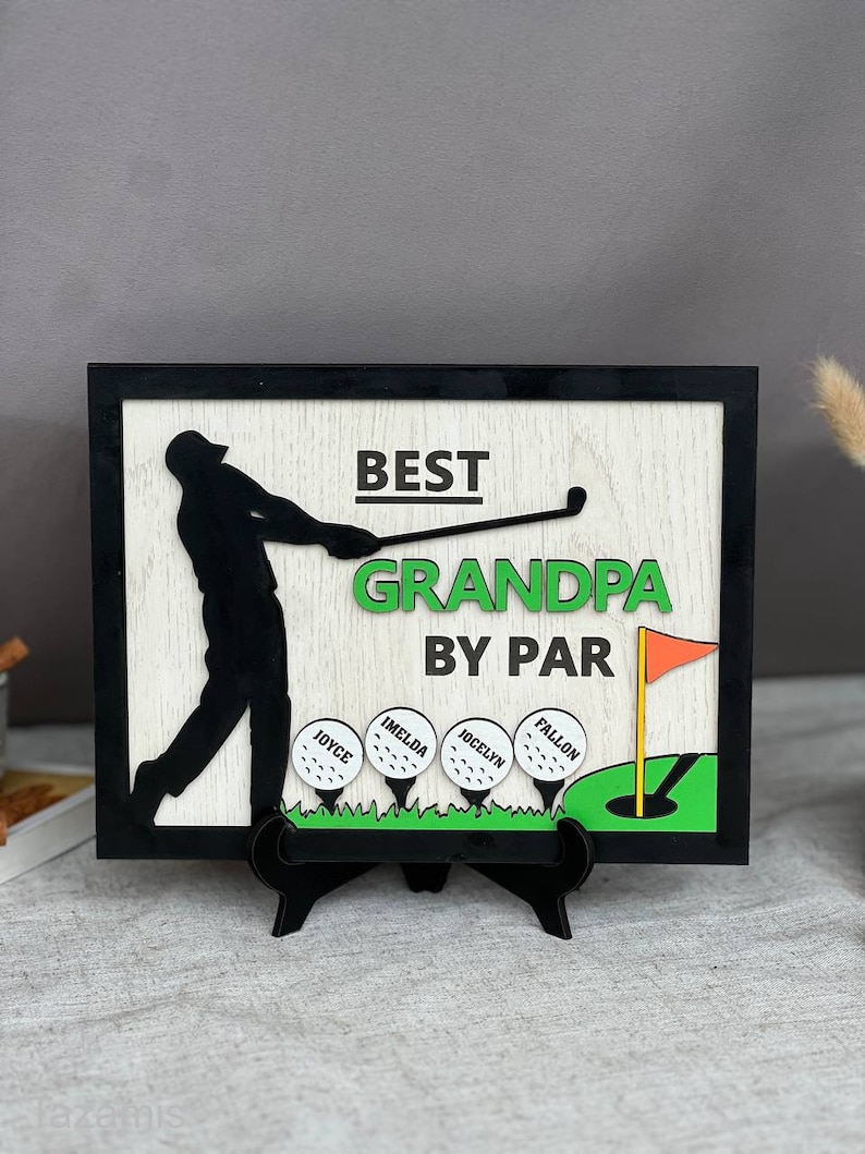 Personalized Best Dad by Par Sign, Wooden Golf Sign, Fathers Day Gift Plaque for Dad,Grandpa