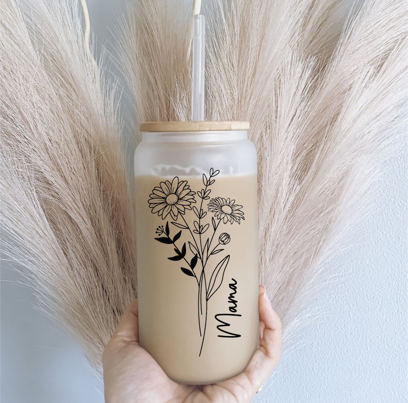 Personalized Birth Flower Coffee Cup With Name ,Personalized Birth Flower Tumbler, Bridesmaid Proposal, Gifts for Her, Party Favor.