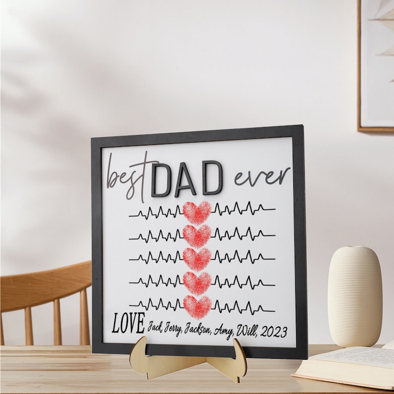 Best Dad Ever Sign, Father's Day Gift for Grandpa, Personalized Name Sign, DIY Handprint Art