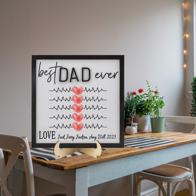 Best Dad Ever Sign, Father's Day Gift for Grandpa, Personalized Name Sign, DIY Handprint Art