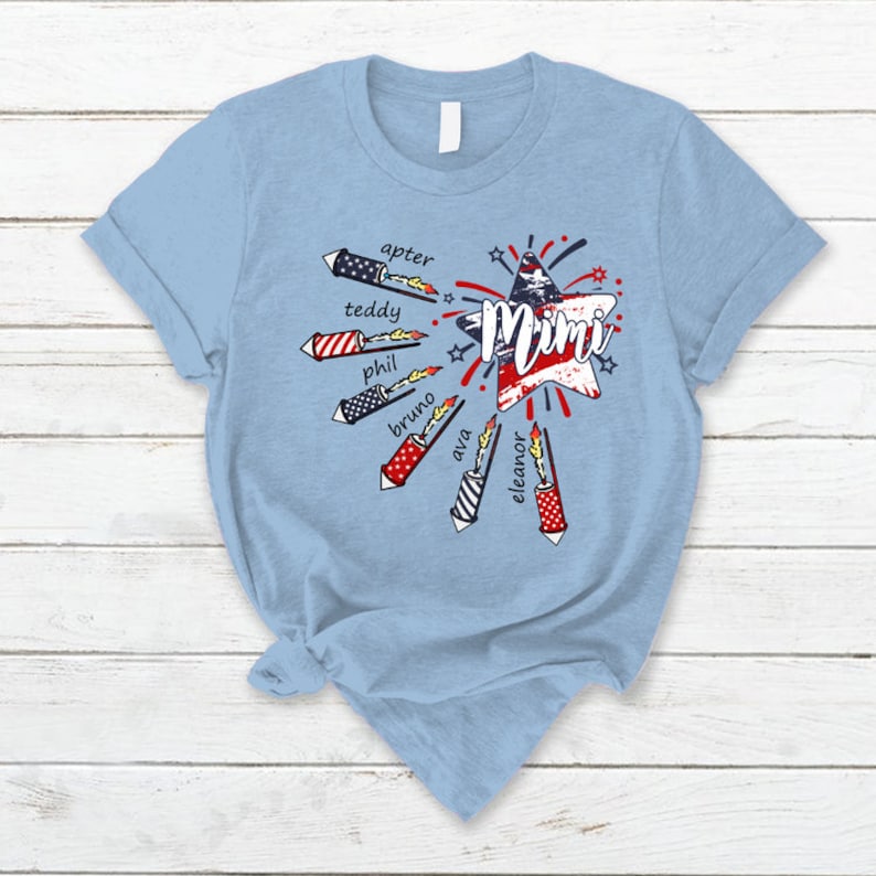 4th of July Mimi Fireworks T Shirt, Custom Grandma Shirt with Kids names shirt, Custom Patriotic 4th of July Tee Shirt for Independence Day