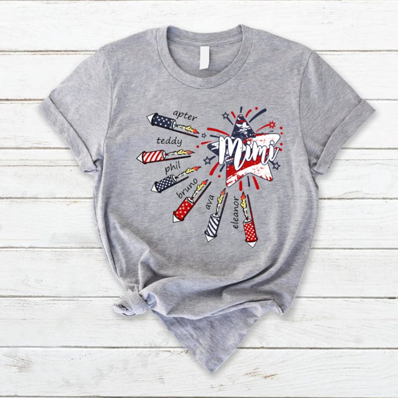4th of July Mimi Fireworks T Shirt, Custom Grandma Shirt with Kids names shirt, Custom Patriotic 4th of July Tee Shirt for Independence Day