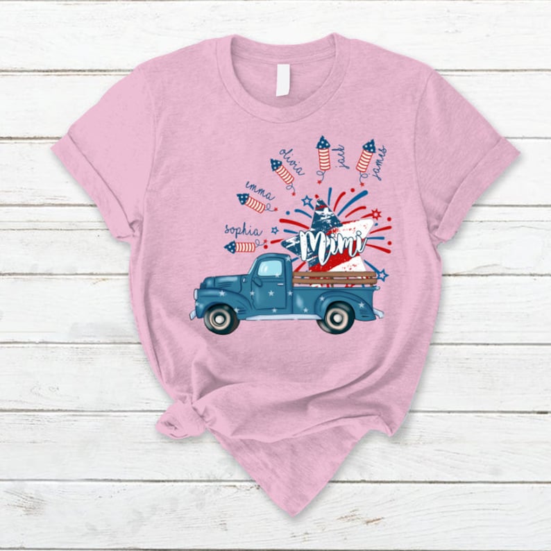 4th of July Mimi Firecracks T Shirt, Custom Grandma Shirt with Kids names shirt, Patriotic 4th of July Firecrackers Tee Shirt 4th of July