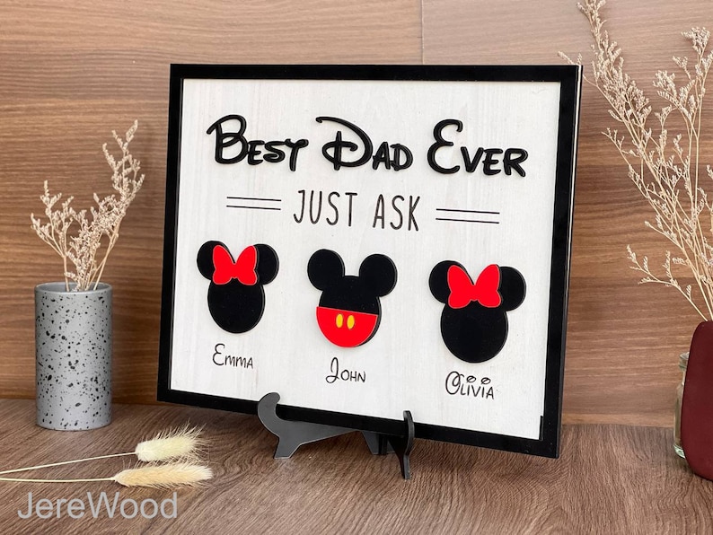 Mickey Mouse Dad Sign, Best Dad Ever Sign, Father's Day Gift, Mickey Mouse Inspired Wooden Sign