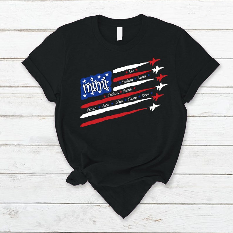 Custom 4th of July Air Force Grandma Shirt, Custom US Veteran Mimi USA Flag with Grandkids names