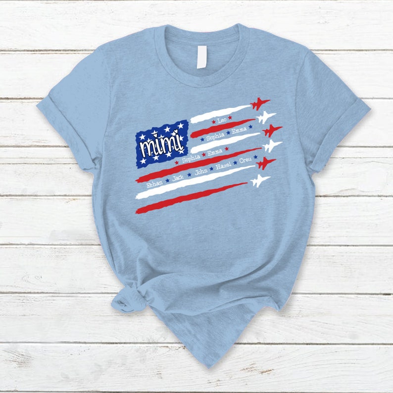 Custom 4th of July Air Force Grandma Shirt, Custom US Veteran Mimi USA Flag with Grandkids names