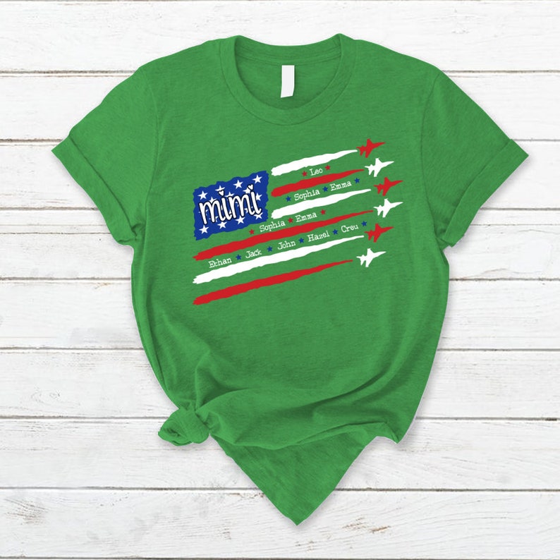 Custom 4th of July Air Force Grandma Shirt, Custom US Veteran Mimi USA Flag with Grandkids names