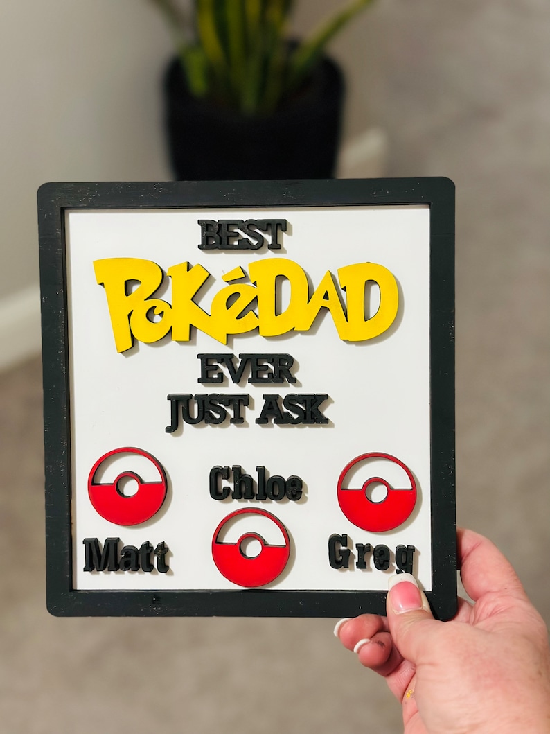 Pokémon| Best Pokémon Dad| Wooden Sign |  Father's Day Gift |Custom Kid Names Pokémon Balls