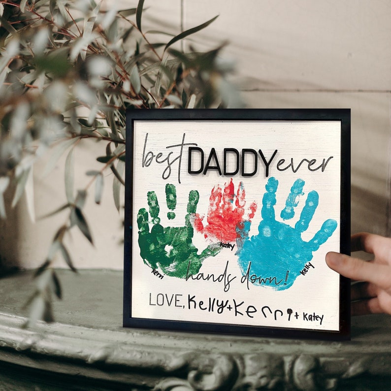 Fathers Day Gift From Kids , Personalized Diy Handprint Sign 