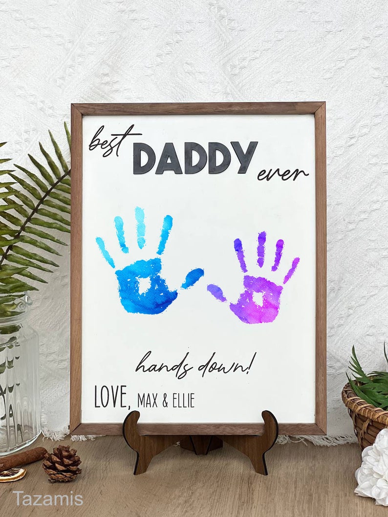 Best Dad Ever Hands Down Sign, DIY Handprint Sign, Personalized Gift from Kids