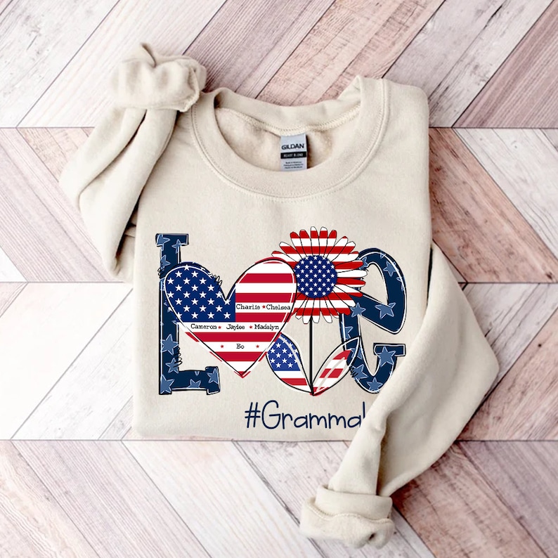 4th of July Love Grandma Life T Shirt, Custom Grandma Shirt with Kids names shirt, Patriotic 4th of July Tee Shirt for Independence Day