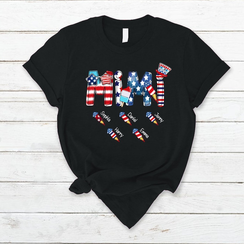 4th of July Mimi T Shirt, Custom Title Nana Grandma Independence Shirt, Patriotic 4th of July Firecrackers Tee Shirt for Independence Day