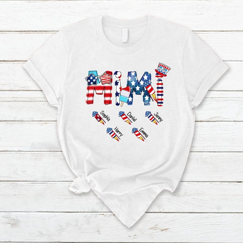 4th of July Mimi T Shirt, Custom Title Nana Grandma Independence Shirt, Patriotic 4th of July Firecrackers Tee Shirt for Independence Day