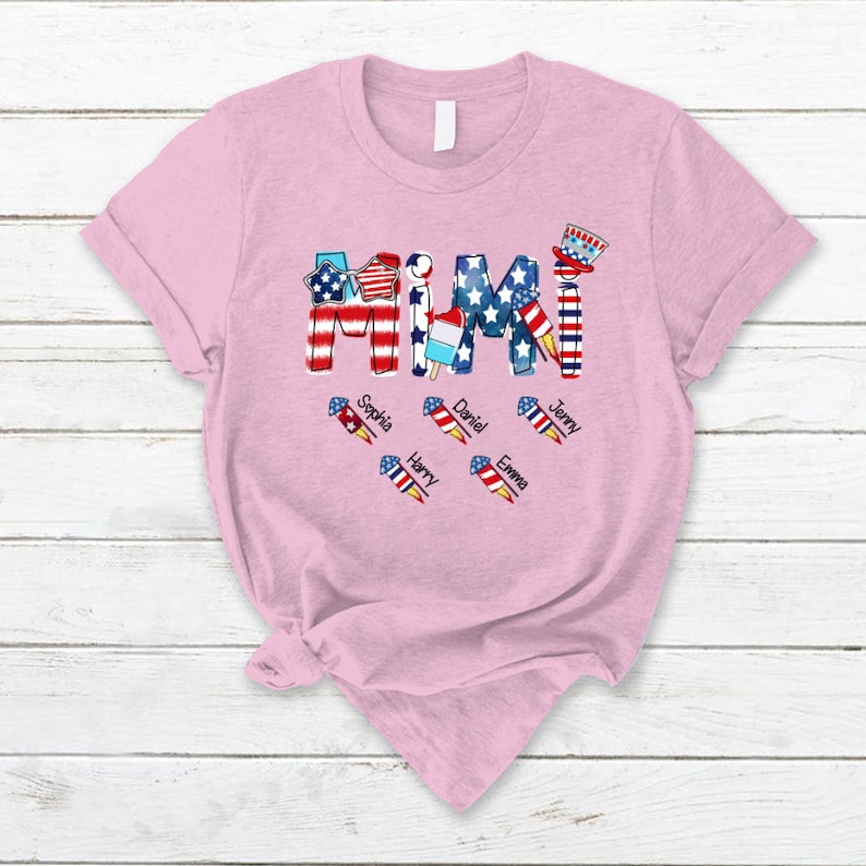 4th of July Mimi T Shirt, Custom Title Nana Grandma Independence Shirt, Patriotic 4th of July Firecrackers Tee Shirt for Independence Day