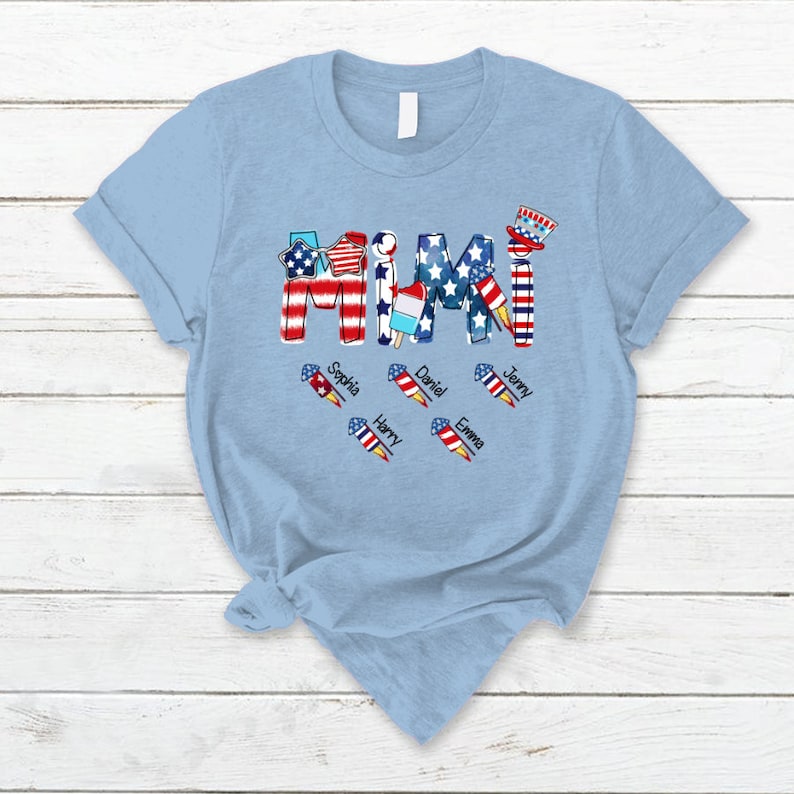 4th of July Mimi T Shirt, Custom Title Nana Grandma Independence Shirt, Patriotic 4th of July Firecrackers Tee Shirt for Independence Day