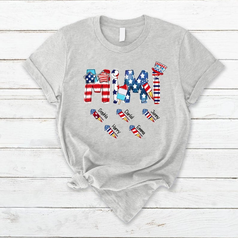 4th of July Mimi T Shirt, Custom Title Nana Grandma Independence Shirt, Patriotic 4th of July Firecrackers Tee Shirt for Independence Day