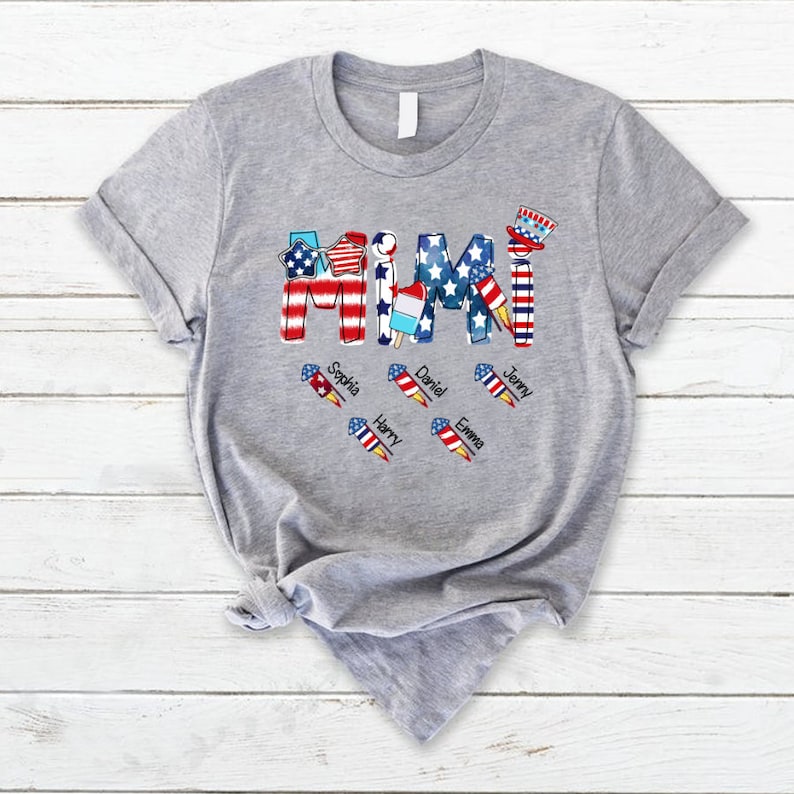 4th of July Mimi T Shirt, Custom Title Nana Grandma Independence Shirt, Patriotic 4th of July Firecrackers Tee Shirt for Independence Day