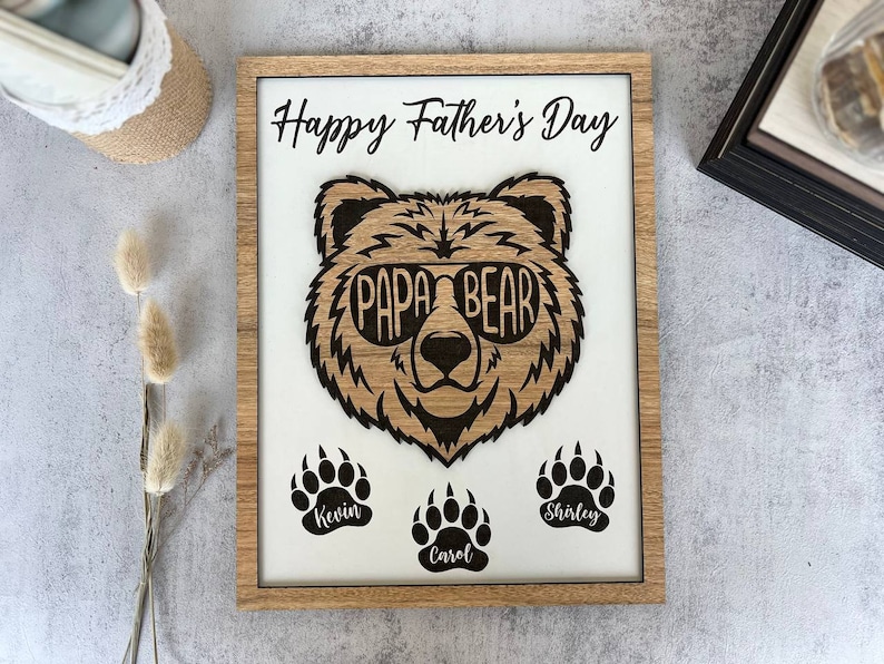 Papa Bear Wooden Sign, Personalized christmas gifts for him, Personalized Fathers Day Gift, Papa Bear Fathers Day, Dad Sign,Custom Name Kids