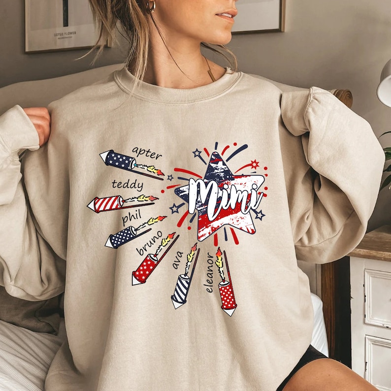 4th of July Mimi Fireworks T Shirt, Custom Grandma Shirt with Kids names shirt, Custom Patriotic 4th of July Tee Shirt for Independence Day