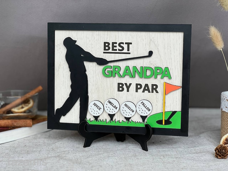 Personalized Best Dad by Par Sign, Wooden Golf Sign, Fathers Day Gift Plaque for Dad,Grandpa
