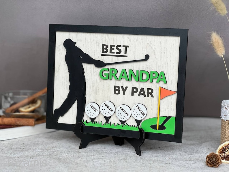 Personalized Best Dad by Par Sign, Wooden Golf Sign, Fathers Day Gift Plaque for Dad,Grandpa