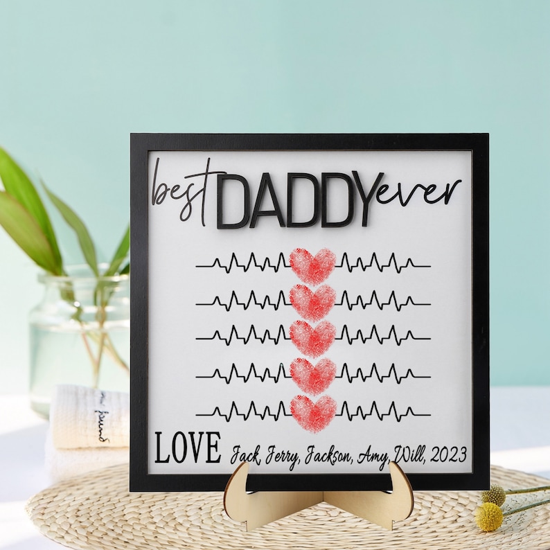 Best Dad Ever Sign, Father's Day Gift for Grandpa, Personalized Name Sign, DIY Handprint Art