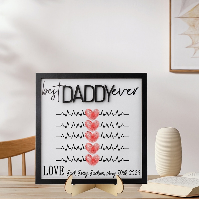 Best Dad Ever Sign, Father's Day Gift for Grandpa, Personalized Name Sign, DIY Handprint Art