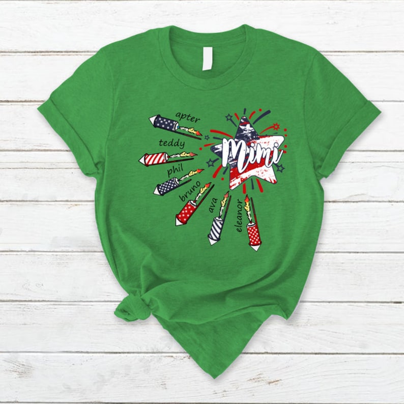 4th of July Mimi Fireworks T Shirt, Custom Grandma Shirt with Kids names shirt, Custom Patriotic 4th of July Tee Shirt for Independence Day