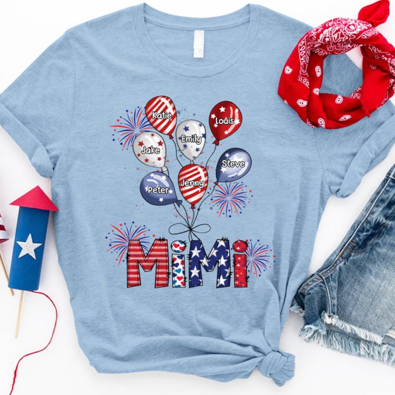 Personalized Nana with Grandkids Shirt, Custom Mimi And Balloon Kids 4th Of July, Custom Mimi and Kids Name, Gift For Grandma 4th Of July