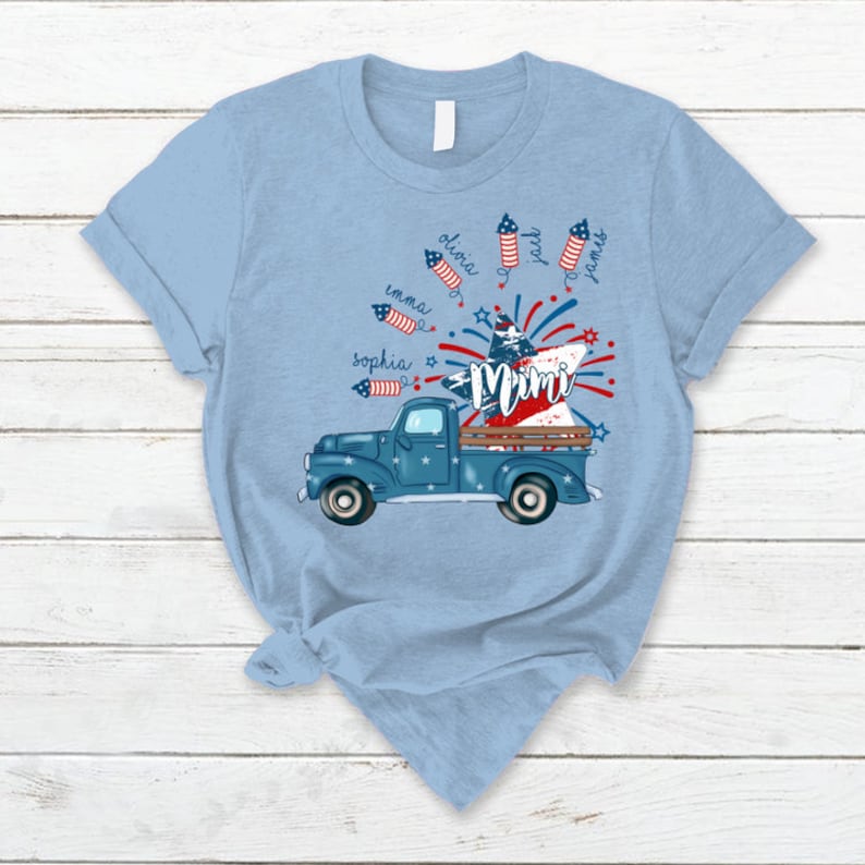 4th of July Mimi Firecracks T Shirt, Custom Grandma Shirt with Kids names shirt, Patriotic 4th of July Firecrackers Tee Shirt 4th of July