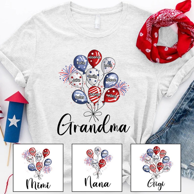 Custom Balloon Shirt For 4th Of July, Independence Day Patriotic Grandma Gift