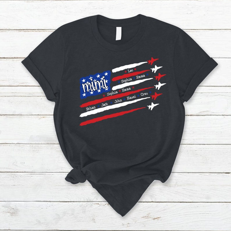 Custom 4th of July Air Force Grandma Shirt, Custom US Veteran Mimi USA Flag with Grandkids names