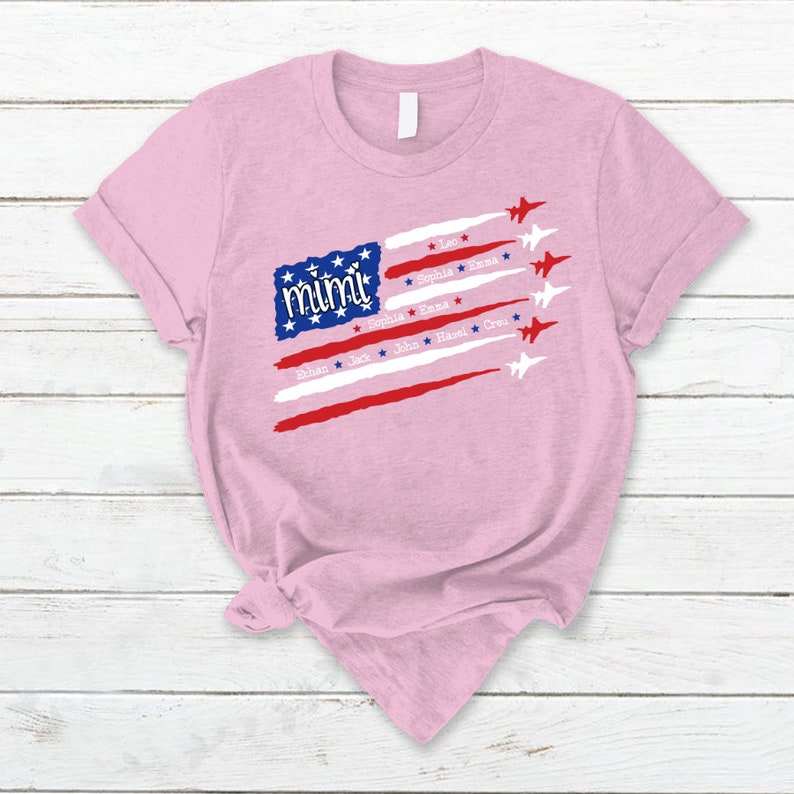 Custom 4th of July Air Force Grandma Shirt, Custom US Veteran Mimi USA Flag with Grandkids names