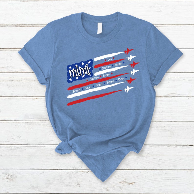 Custom 4th of July Air Force Grandma Shirt, Custom US Veteran Mimi USA Flag with Grandkids names