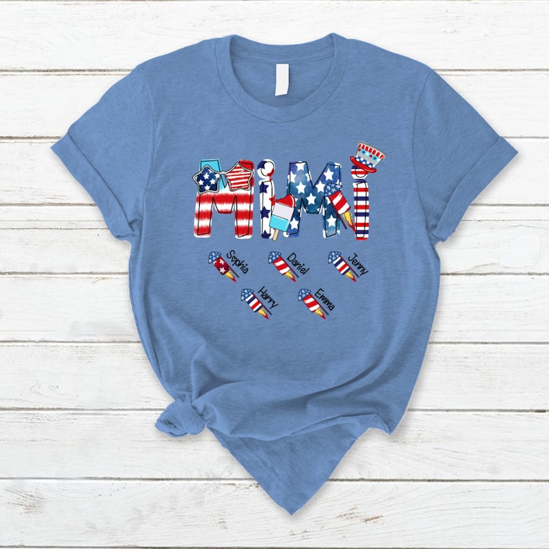 4th of July Mimi T Shirt, Custom Title Nana Grandma Independence Shirt, Patriotic 4th of July Firecrackers Tee Shirt for Independence Day