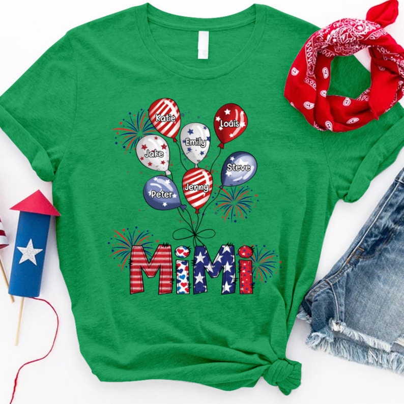 Personalized Nana with Grandkids Shirt, Custom Mimi And Balloon Kids 4th Of July, Custom Mimi and Kids Name, Gift For Grandma 4th Of July
