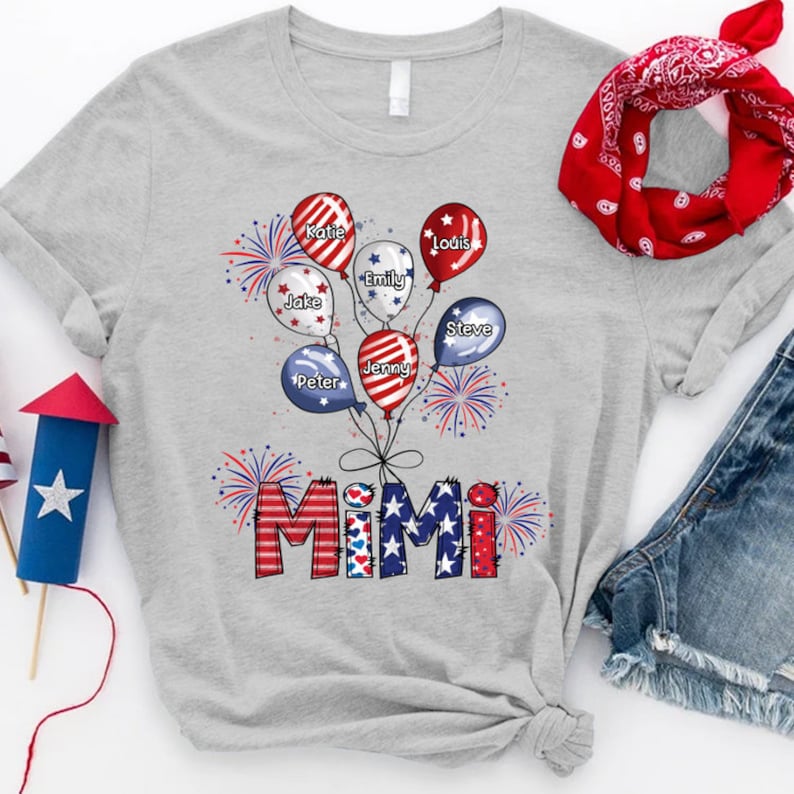 Personalized Nana with Grandkids Shirt, Custom Mimi And Balloon Kids 4th Of July, Custom Mimi and Kids Name, Gift For Grandma 4th Of July