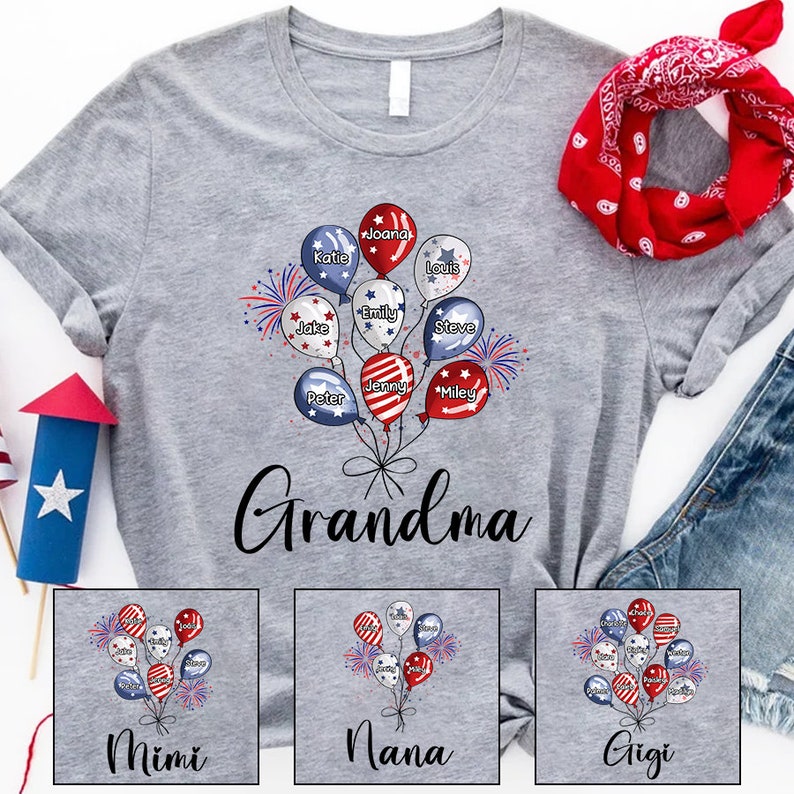 Custom Balloon Shirt For 4th Of July, Independence Day Patriotic Grandma Gift