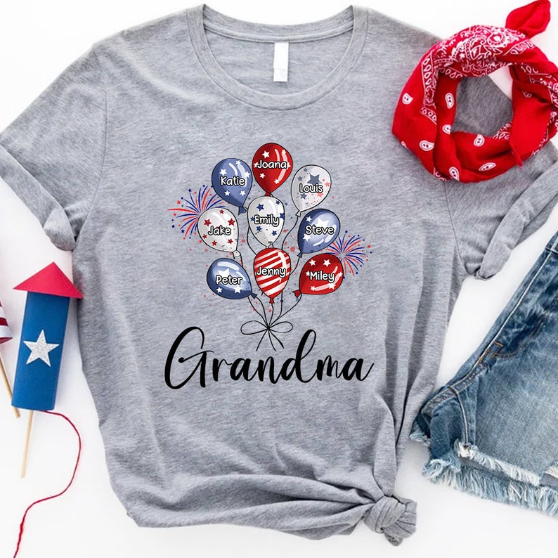 Custom Balloon Shirt For 4th Of July, Independence Day Patriotic Grandma Gift