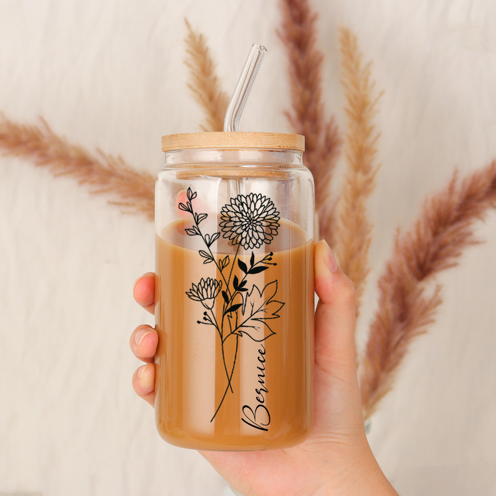 Personalized Birth Flower Cup With Name For Coffee Or Tea Lover