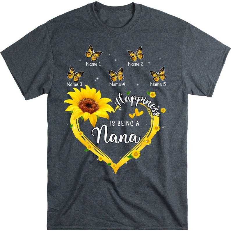 Personalized Grandma Shirt With Grandkids Names, Blessed Grandma Butterfly Lovers Sunflowers Lover Shirt