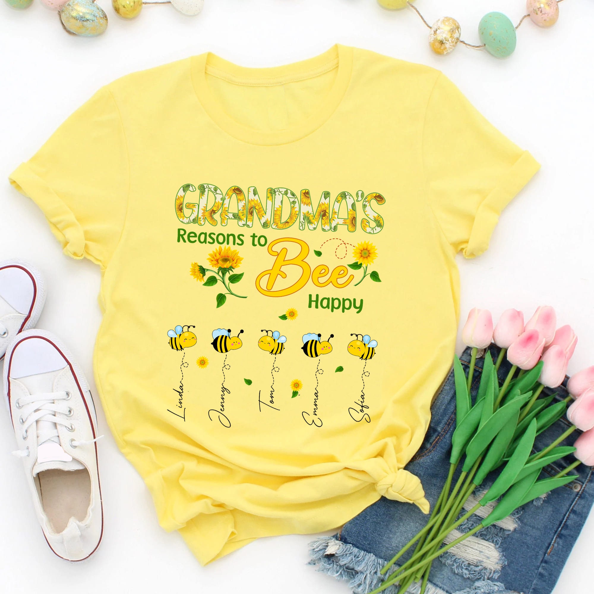 Personalized Grandma Bee Sunflowers T-shirt