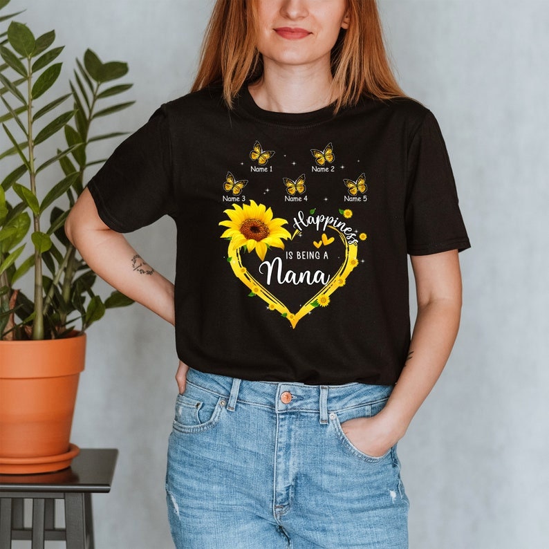 Personalized Grandma Shirt With Grandkids Names, Blessed Grandma Butterfly Lovers Sunflowers Lover Shirt