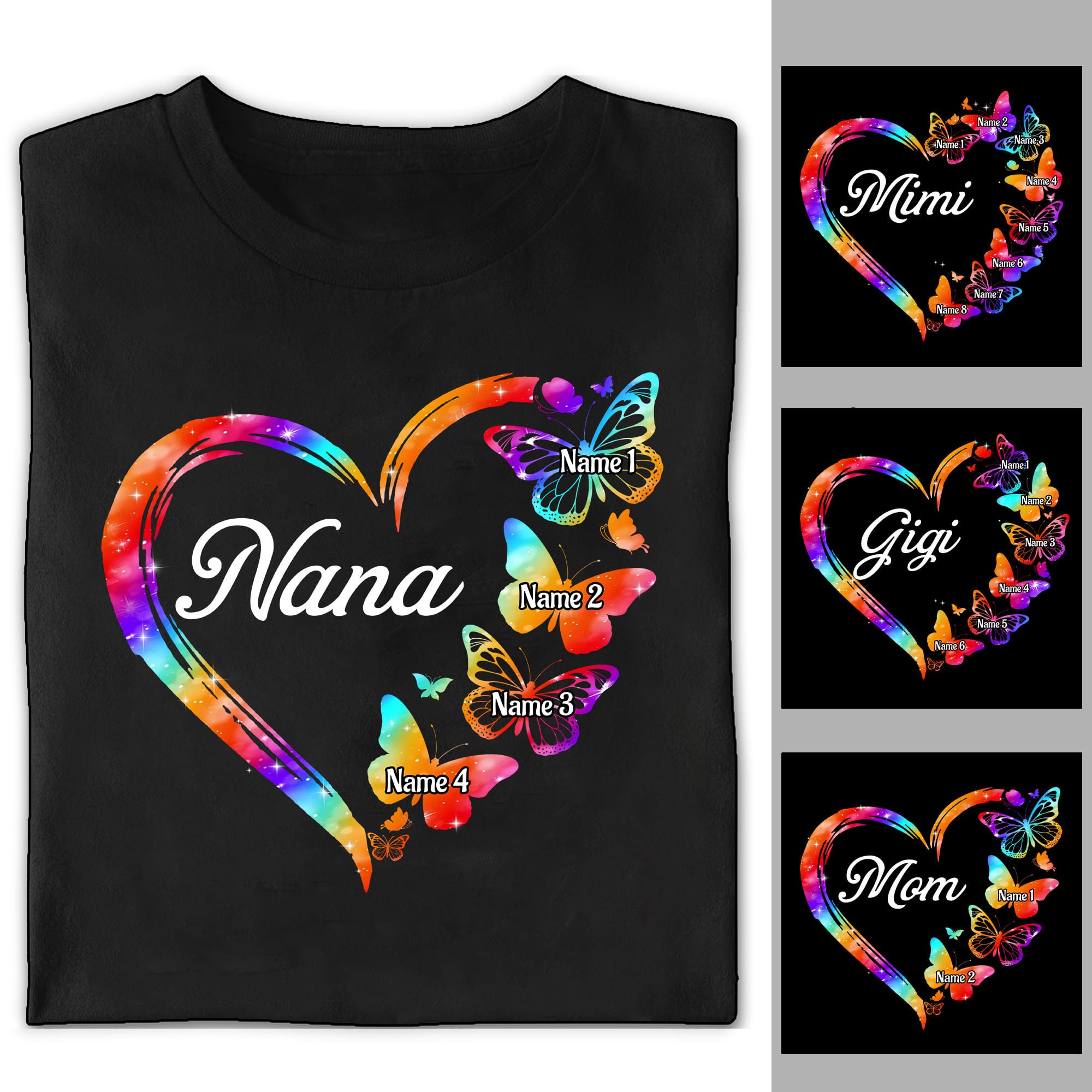 Personalized Grandchildren Grandma Butterfly Heart Shirt