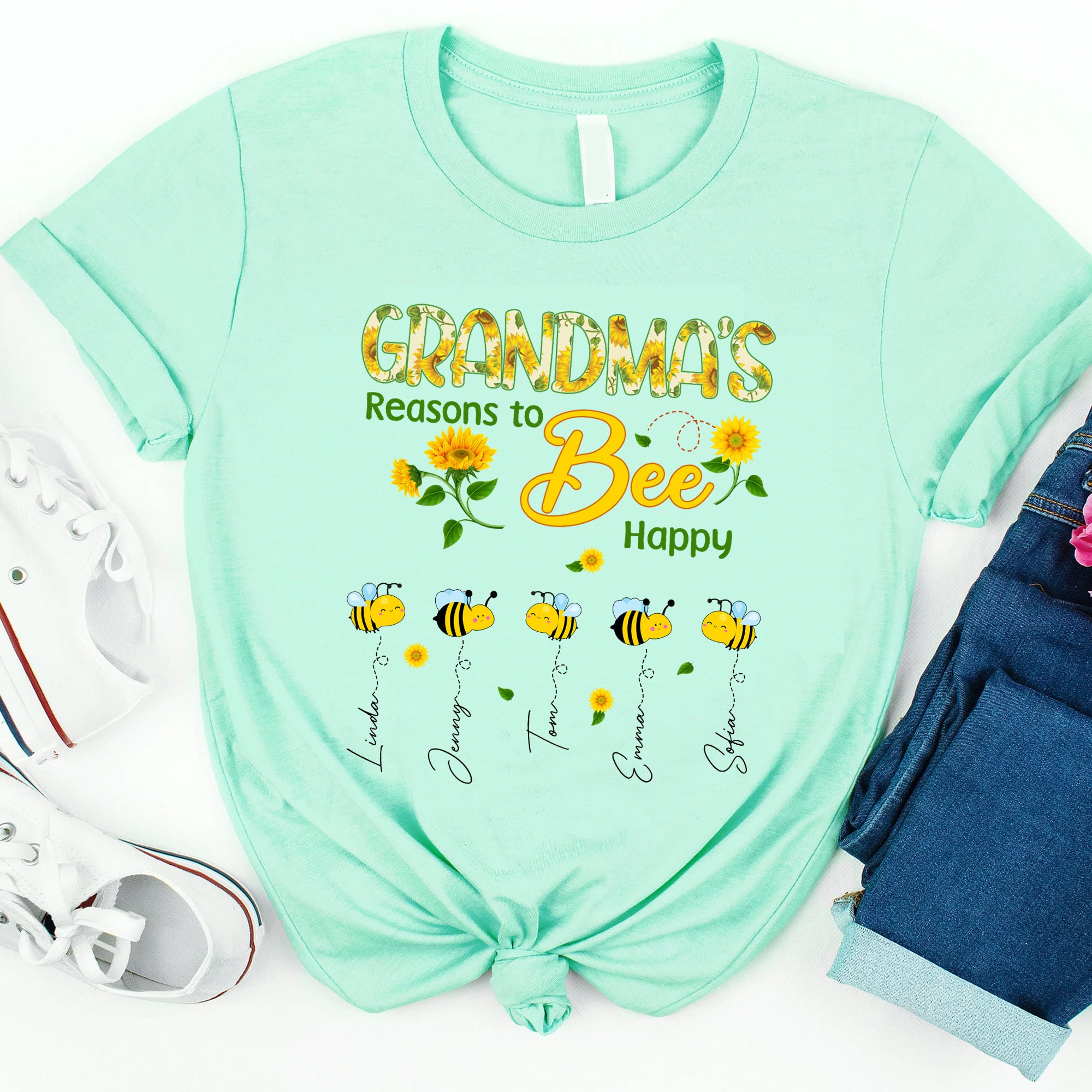 Personalized Grandma Bee Sunflowers T-shirt