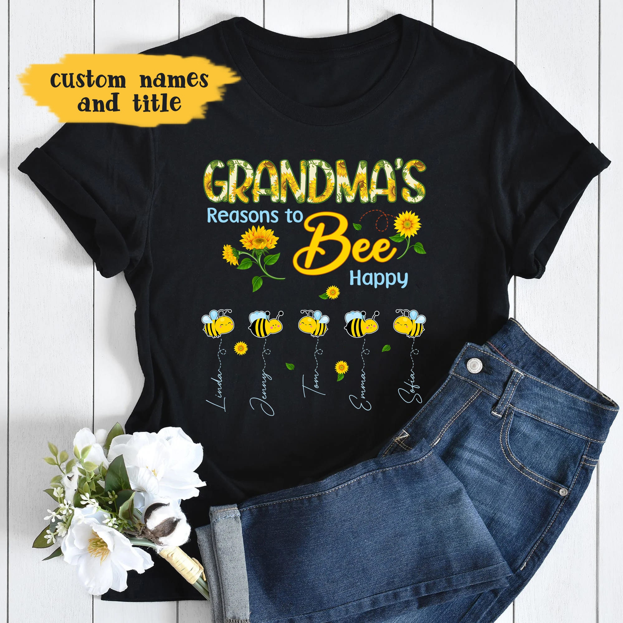 Personalized Grandma Bee Sunflowers T-shirt